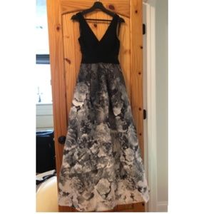 XSCAPE Black and White floral Prom Dress